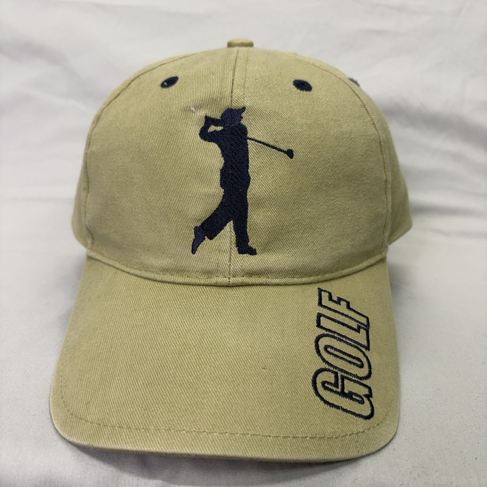 Unbranded Golf Baseball Hat Mens OSFM Tan Khaki Embroidered Golfer Cap